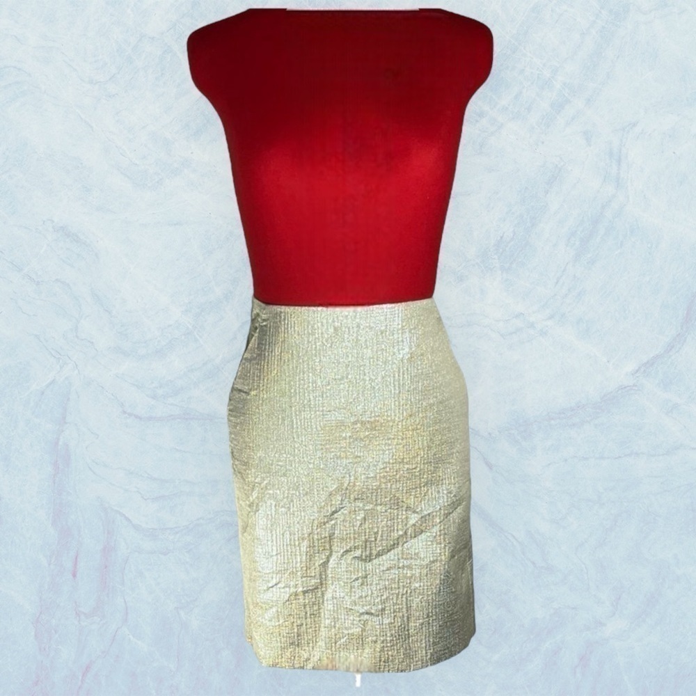 Topshop Gold Metallic A-Line Skirt with Side Pockets, Size 10